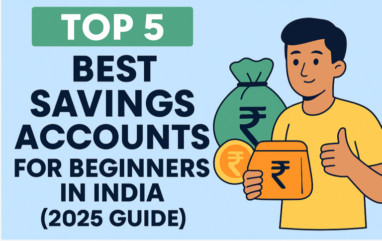 Best Savings Accounts for Beginners in India (2025 Edition) – flat style illustration of beginner saving