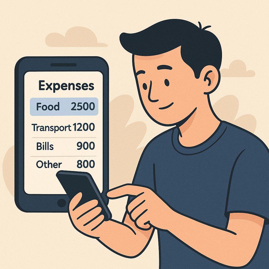 Example of using an app to track expenses while starting budgeting as a beginner