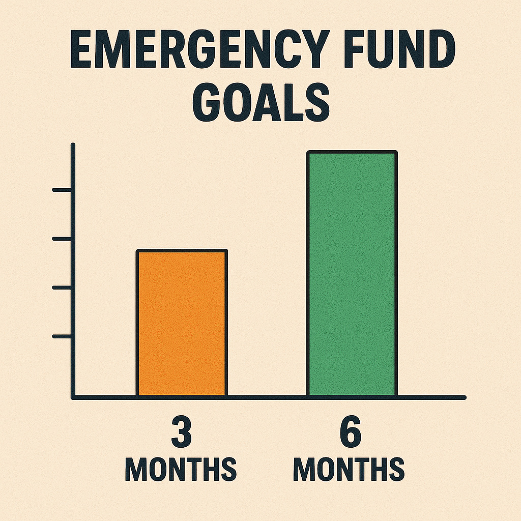 Simple bar chart comparing 3-month vs 6-month emergency fund goals — essential visual for learning how to build an emergency fund in India.