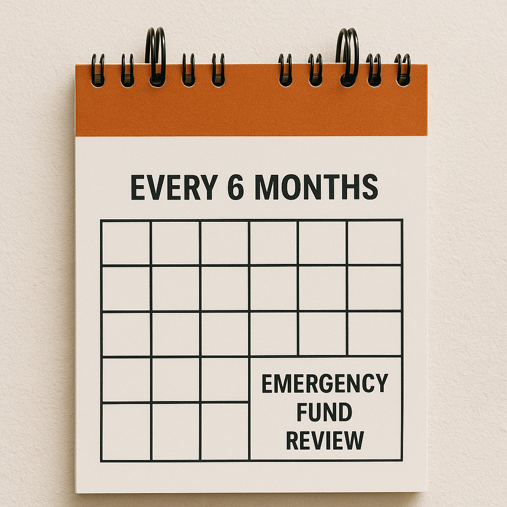 calendar with an emergency fund review marked every 6 months — perfect for visualizing how to build an emergency fund in India step by step.