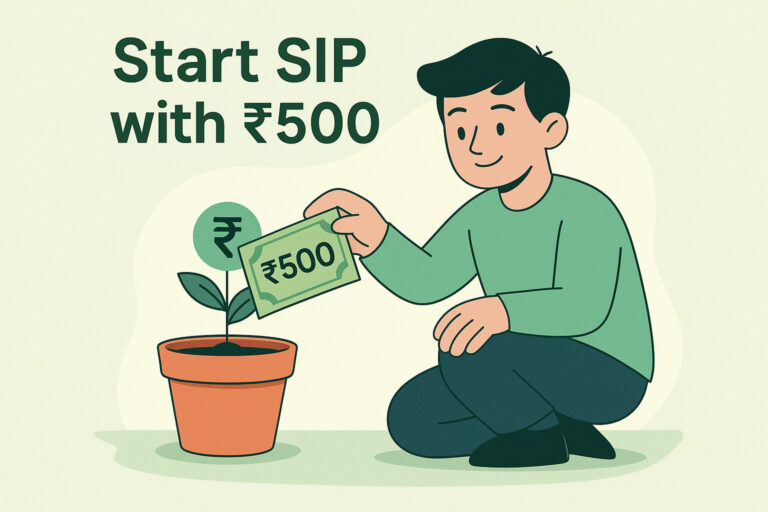 Featured image showing a beginner about to start SIP with ₹500, symbolizing small investment habits and long-term financial growth